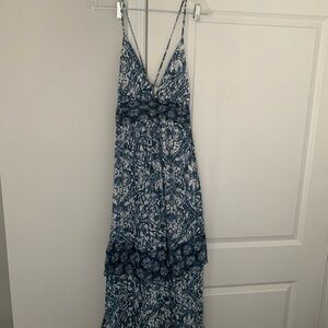Elegant Blue Patterned Maxi Dress